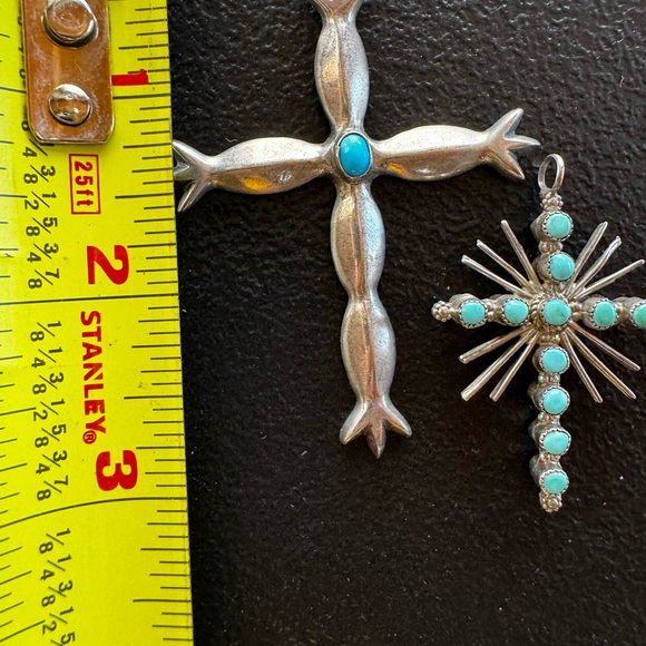 Navajo Sterling Cross Pendants & Red Coral Cuff - Picture 4 of 6